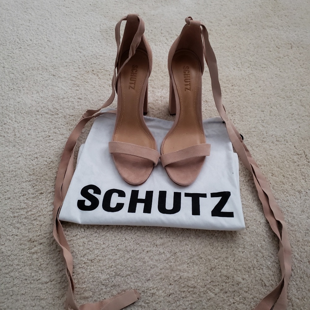 KELMA - SCHUTZ Beige 3" Suade Wrap Heels